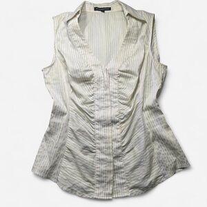 Express Cream Pinstriped Sleeveless Blouse w/ Low Cut V-Neck Y2K style Sz S